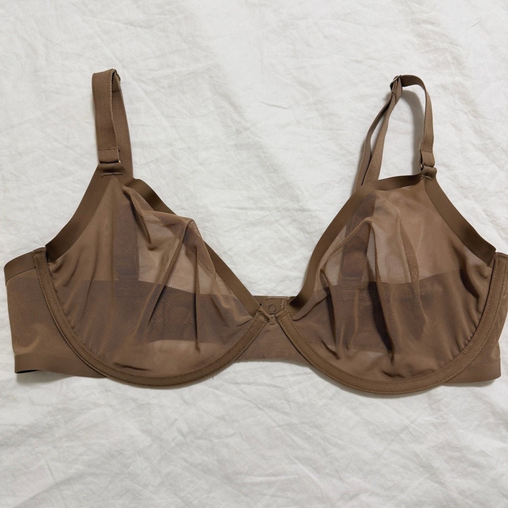 CUUP The Plunge Mesh Bra 36E Taupe Brown Sheer Unlined Underwire Bra